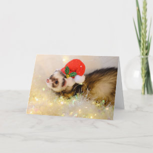 Cute Ferret In Santa Hat Christmas Card