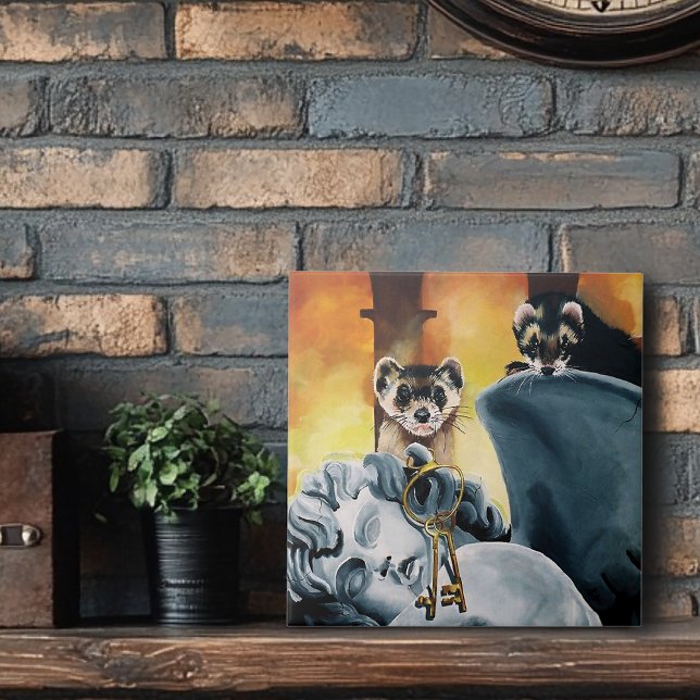 Cute Ferret Keys Cherub Ceramic Tile (Creator Uploaded)
