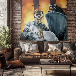 Cute Ferret Keys Cherub Tapestry