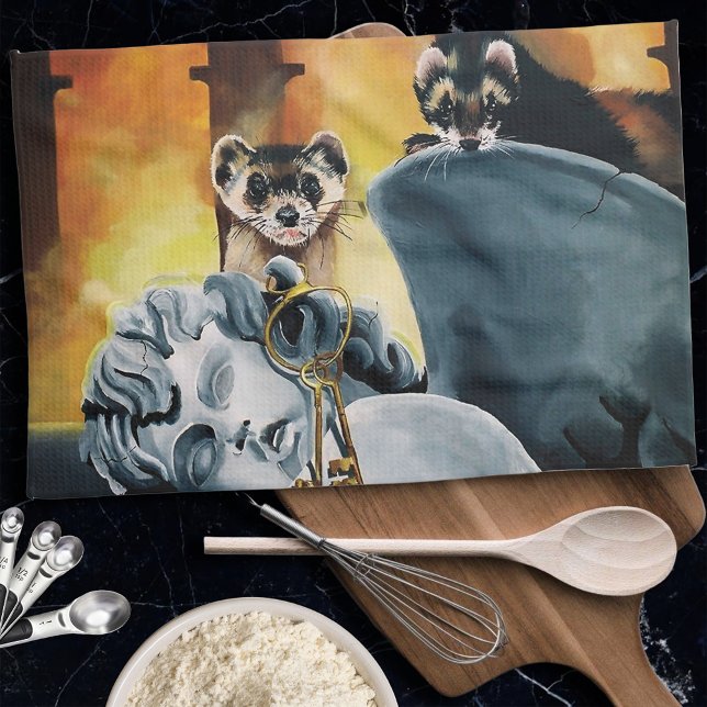 Cute Ferret Keys Cherub Tea Towel (Creator Uploaded)