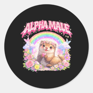 Cute Ferret Rainbow Floral Funny for Men Women Kid Classic Round Sticker