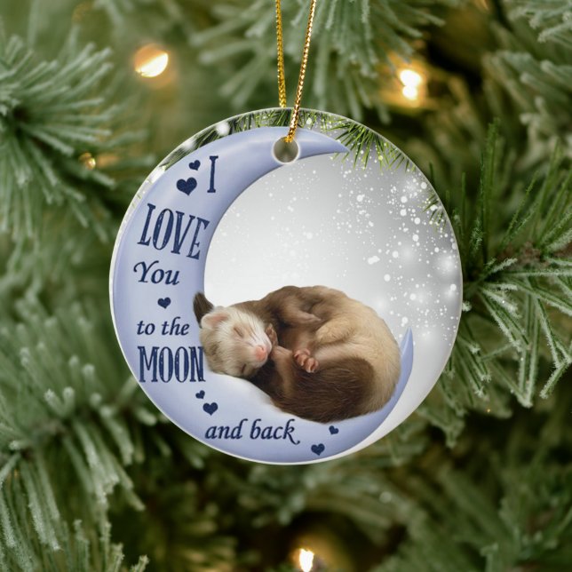  Cute Ferret Sleeping Love To Moon Back animal Ceramic Ornament (Tree)