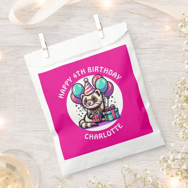 Cute Ferret Themed Girl's Birthday Personalised Favour Bag (Clipped)