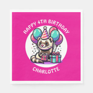 Cute Ferret Themed Girl's Birthday Personalised Napkin