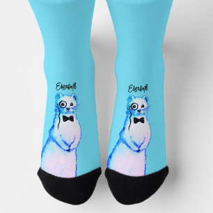 Cute Ferret Watercolor Funny Animal Name Socks