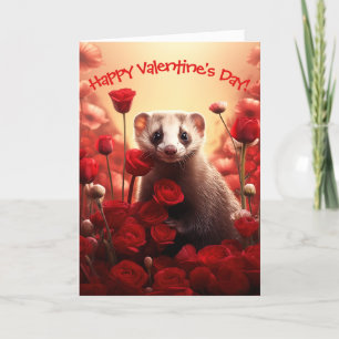 Cute Ferret with Flower Heart Valentine's Day Holiday Card