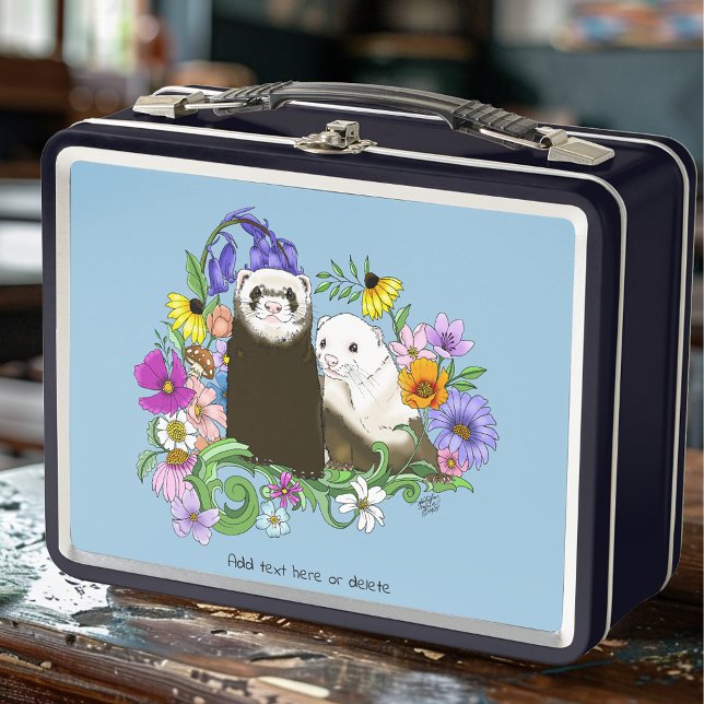 Cute Ferrets Floral Metal Lunch Box (Creator Uploaded)