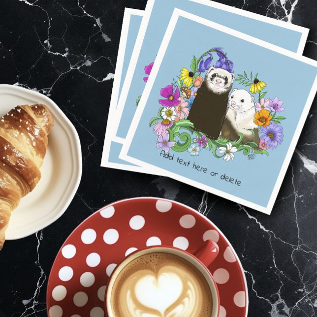 Cute Ferrets Floral Napkin (Creator Uploaded)