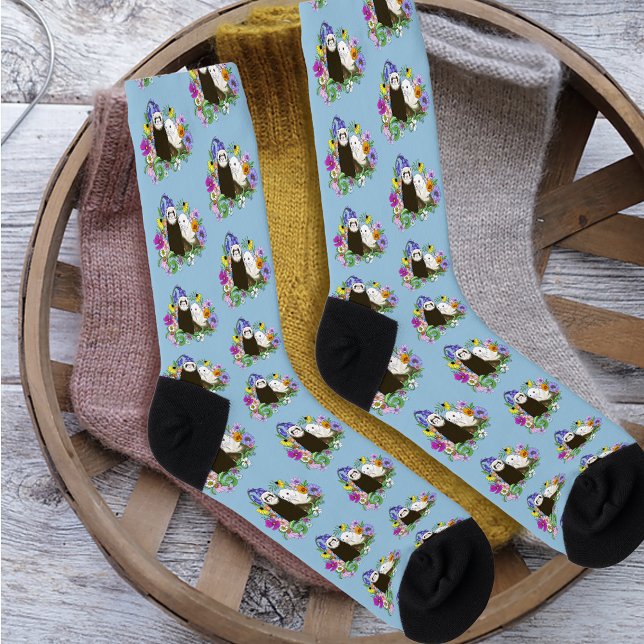 Cute Ferrets Floral Socks (Creator Uploaded)