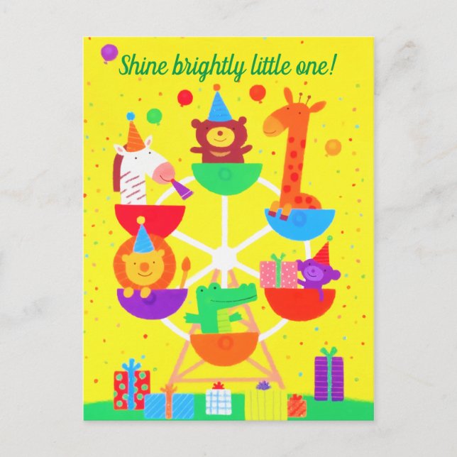 Cute Ferris Wheels Woodland Animals Announcement Postcard (Front)
