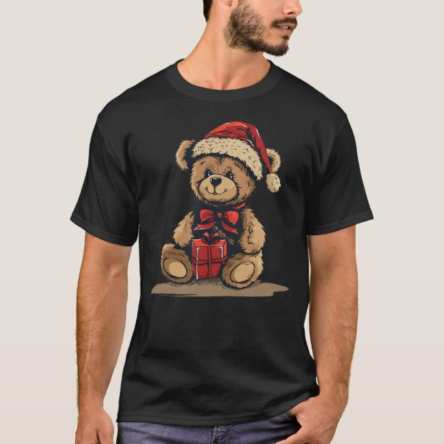 Cute Festive Bear for Teddy and Christmas Season T-Shirt (Front)