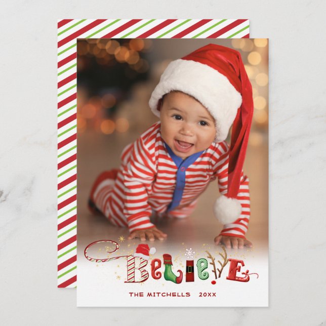 Cute Festive BELIEVE One Photo Christmas Spirit (Front/Back)