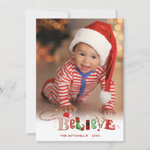 Cute Festive BELIEVE One Photo Christmas Spirit