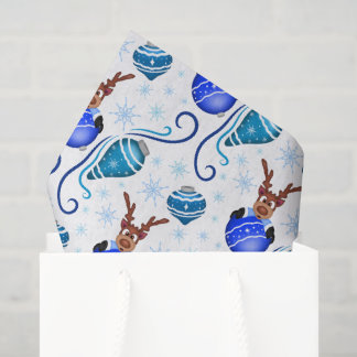 Cute Festive Blue Christmas Reindeer Tissue Paper