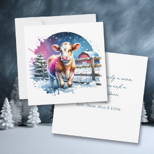 Cute Festive Calf Card Personalised Christmas