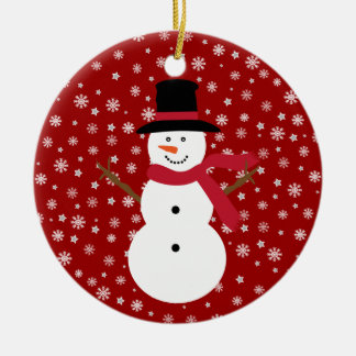 Cute Festive Cartoon Snowman Snowflakes & Stars Ceramic Ornament