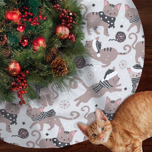 Cute Festive Cat Christmas Pattern Brushed Polyester Tree Skirt (Creator Uploaded)