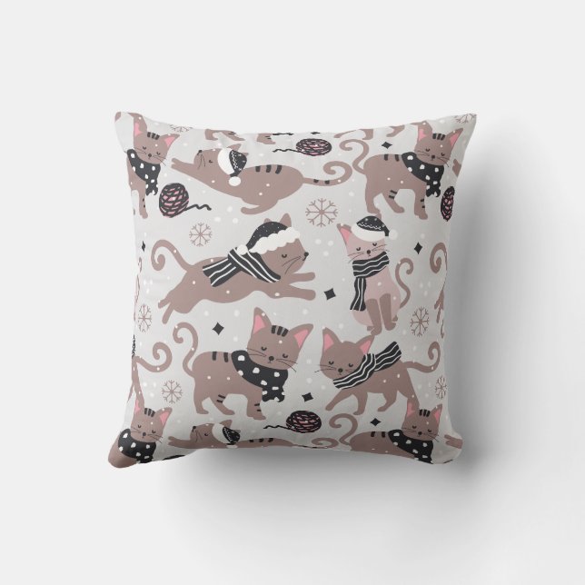 Cute Festive Cat Christmas Pattern Cushion (Back)