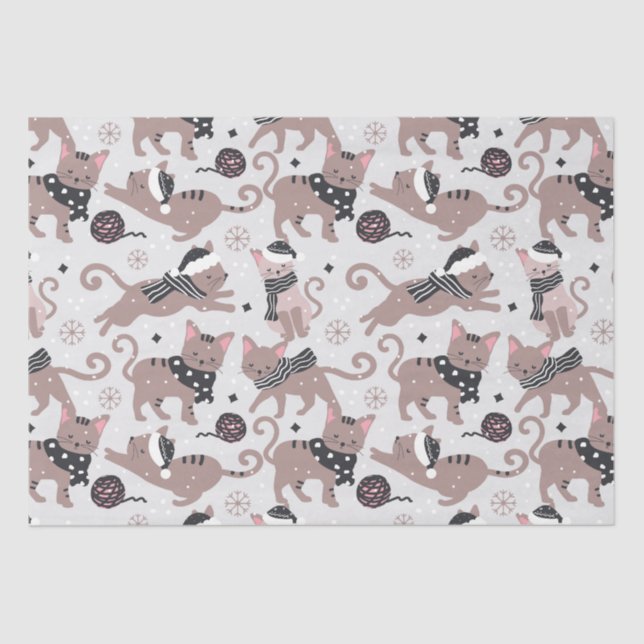 Cute Festive Cat Christmas Pattern Tissue Paper (Front)