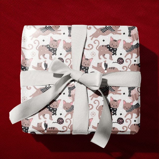 Cute Festive Cat Christmas Pattern Wrapping Paper (Creator Uploaded)
