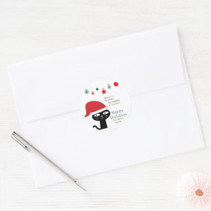 Cute Festive Cat with a Red Santa Hat Modern Classic Round Sticker