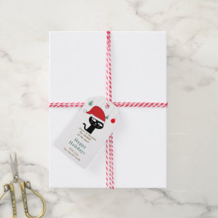 Cute Festive Cat with a Red Santa Hat Modern Gift Tags