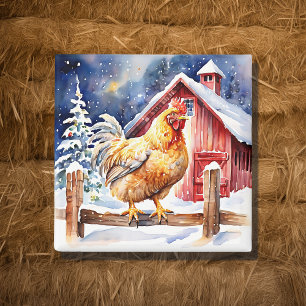Cute Festive Chicken Christmas Magnet