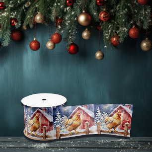 Cute Festive Chicken Christmas Satin Ribbon