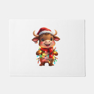 Cute Festive Christmas Cow with Holiday Lights Kid Doormat