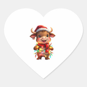 Cute Festive Christmas Cow with Holiday Lights Kid Heart Sticker