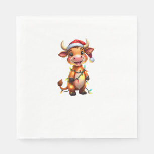 Cute Festive Christmas Cow with Holiday Lights Kid Napkin