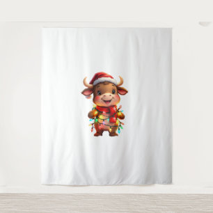 Cute Festive Christmas Cow with Holiday Lights Kid Tapestry