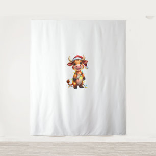 Cute Festive Christmas Cow with Holiday Lights Kid Tapestry