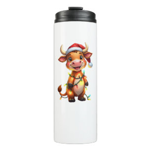 Cute Festive Christmas Cow with Holiday Lights Kid Thermal Tumbler