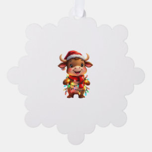 Cute Festive Christmas Cow with Holiday Lights Kid Tree Decoration Card