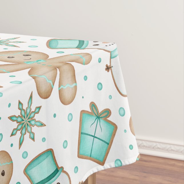 Cute Festive Christmas Gingerbread Man Tablecloth (In Situ)