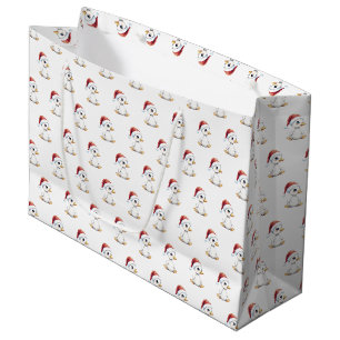 Cute Festive Christmas Goose Duck With Santa Hat Large Gift Bag