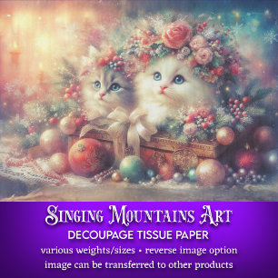 Cute Festive Christmas Kittens Decoupage Tissue Paper