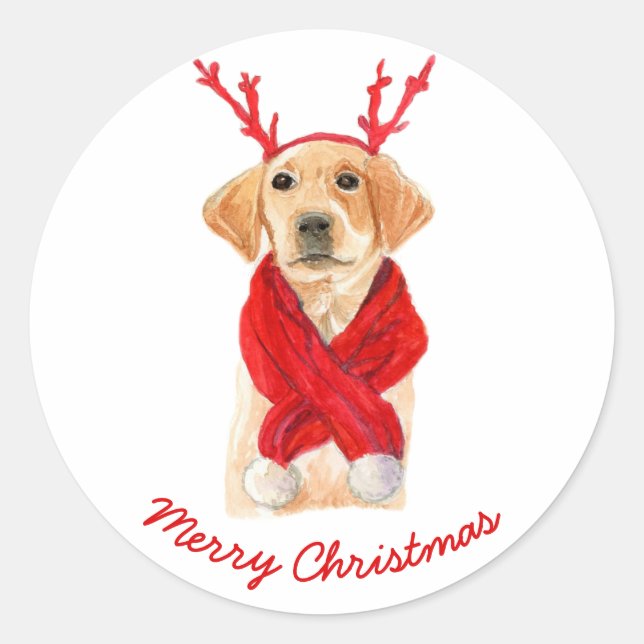 Cute Festive Christmas Labrador Puppy Classic Round Sticker (Front)