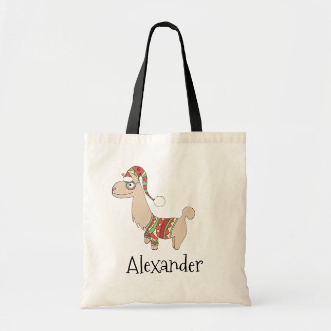 Cute Festive Christmas Llama Kids Tote Bag (Front)