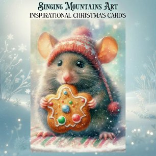Cute Festive Christmas Mouse With Cookie Christian Holiday Card