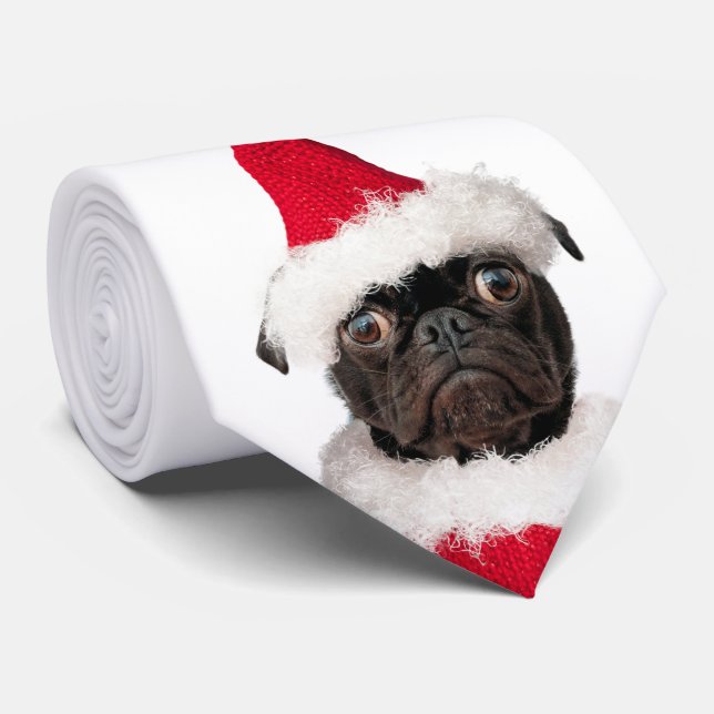 Cute Festive Christmas Pug Santa Tie (Rolled)