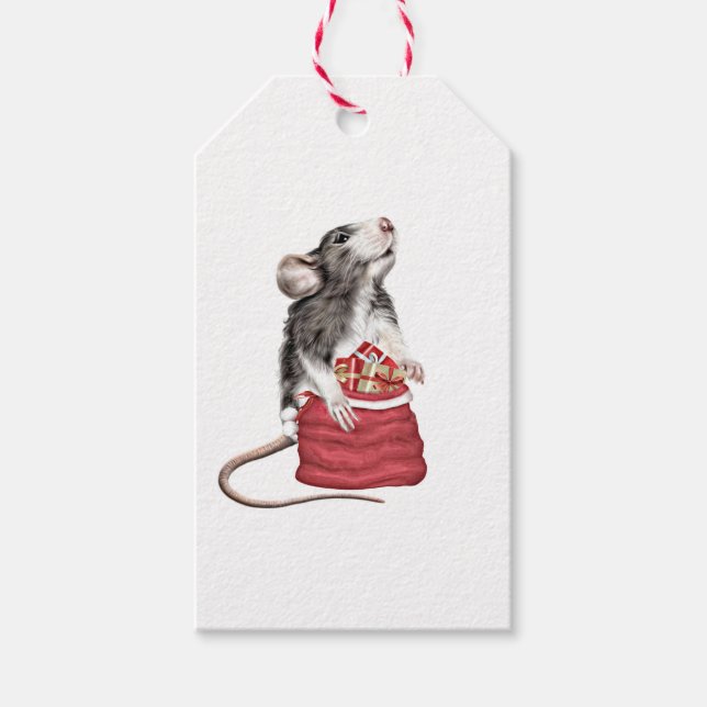 Cute Festive Christmas rat Gift Tags (Front)