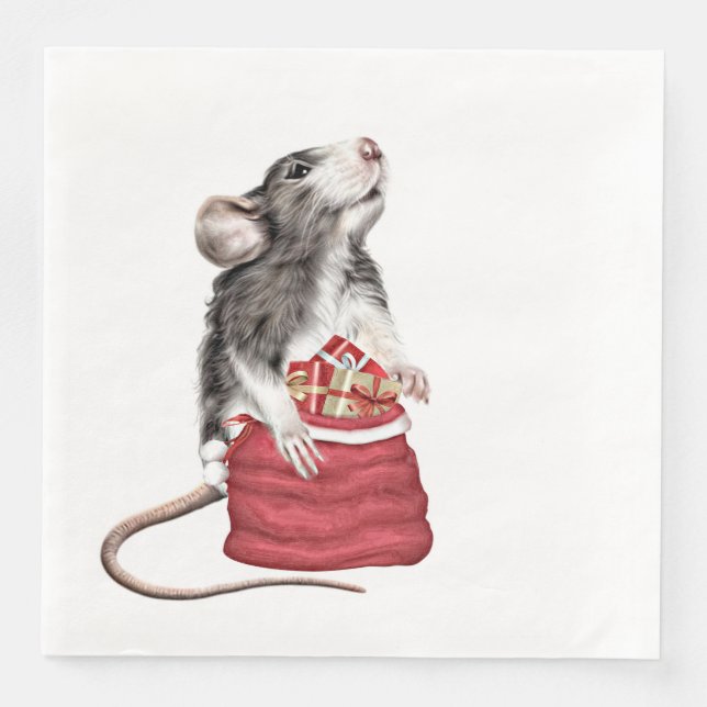 Cute Festive Christmas rat Napkin (Front)