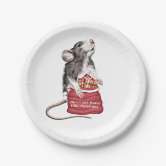 Cute Festive Christmas rat Paper Plate
