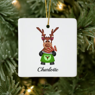 Cute Festive Christmas Reindeer Customised Ceramic Ornament