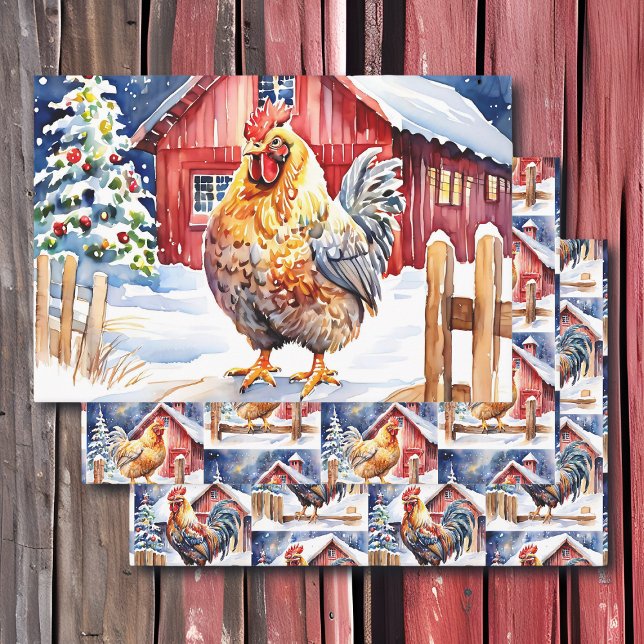 Cute Festive Country Chickens Christmas Wrapping Paper Sheet (Creator Uploaded)