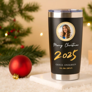 Cute Festive Custom Name Photo Christmas Gift Insulated Tumbler