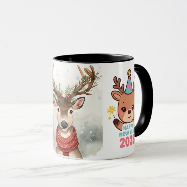 cute festive deer happy new year 2026 coffee mug (Front Right)