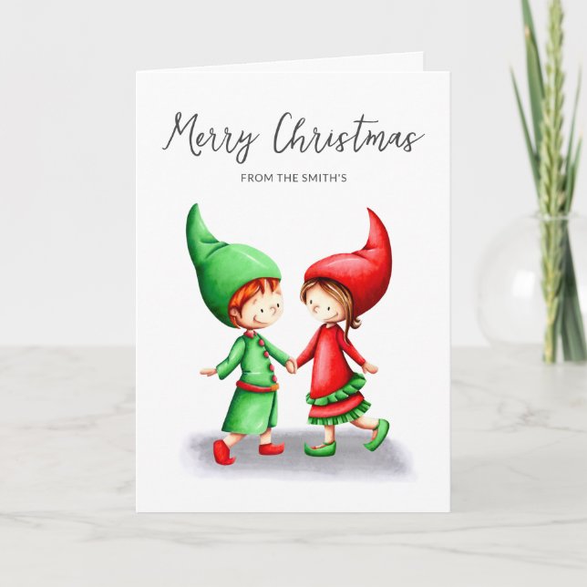 Cute Festive Elves Merry Christmas  Card (Front)